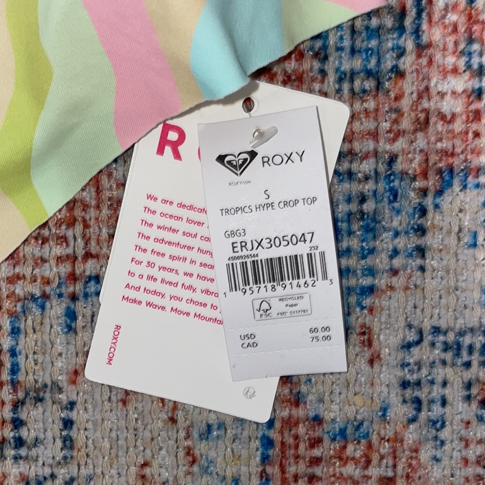 Roxy Tropics Hype Crop Top Bikini Top in Ambroisia Swirl SZ S NWT - Picture 5 of 6